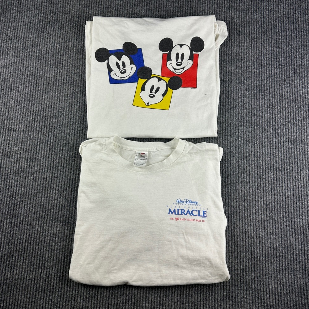 VTG‎ Disney Miracle Movie Promo & Mickey Mouse Graphic T-Shirt Bundle Mens L/XL